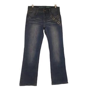 Cruel Abby Western Embroidered Jeans Boot Cut Mid Rise Dark Blue 9R
